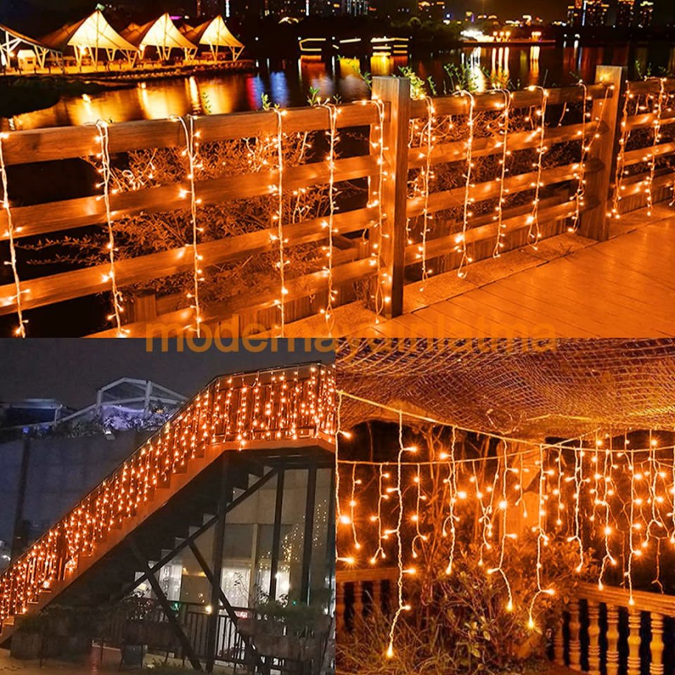Lebis 2,5 Metre 192 Ledli Flaşlı Saçak Yılbaşı Işıklandırma Beyaz Kablolu IP65 Dış Mekan