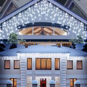 Lebis 2 Metre 144 Ledli Saçak Yılbaşı Işıklandırma Beyaz Kablolu IP65 Dış Mekan