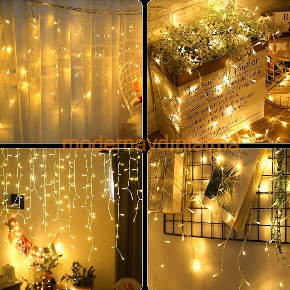 Lebis 2 Metre 144 Ledli Saçak Yılbaşı Işıklandırma Beyaz Kablolu IP65 Dış Mekan