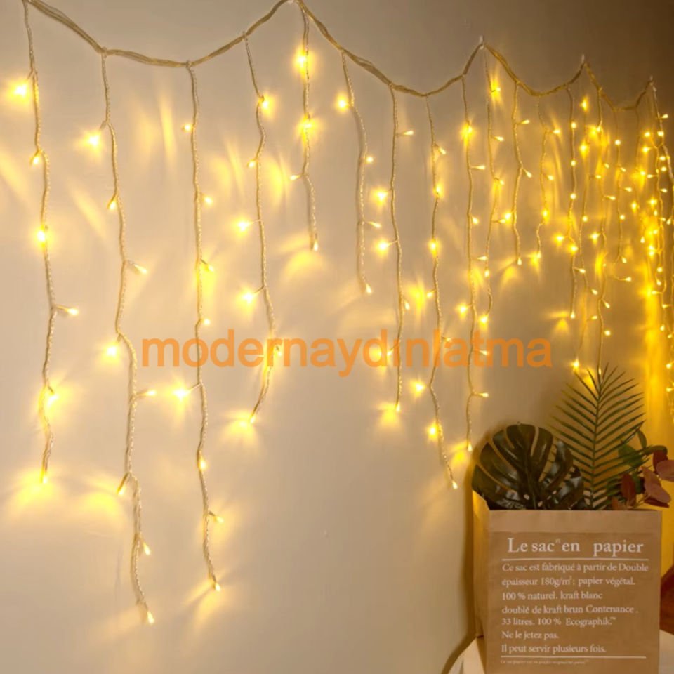 Lebis 2 Metre 92 Ledli Saçak Yılbaşı Işıklandırma Beyaz Kablolu IP65 Dış Mekan