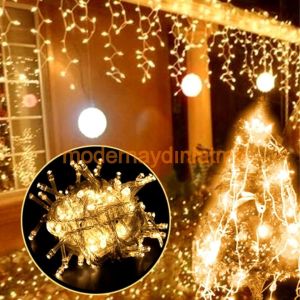 Lebis 2 Metre 92 Ledli Saçak Yılbaşı Işıklandırma Beyaz Kablolu IP65 Dış Mekan