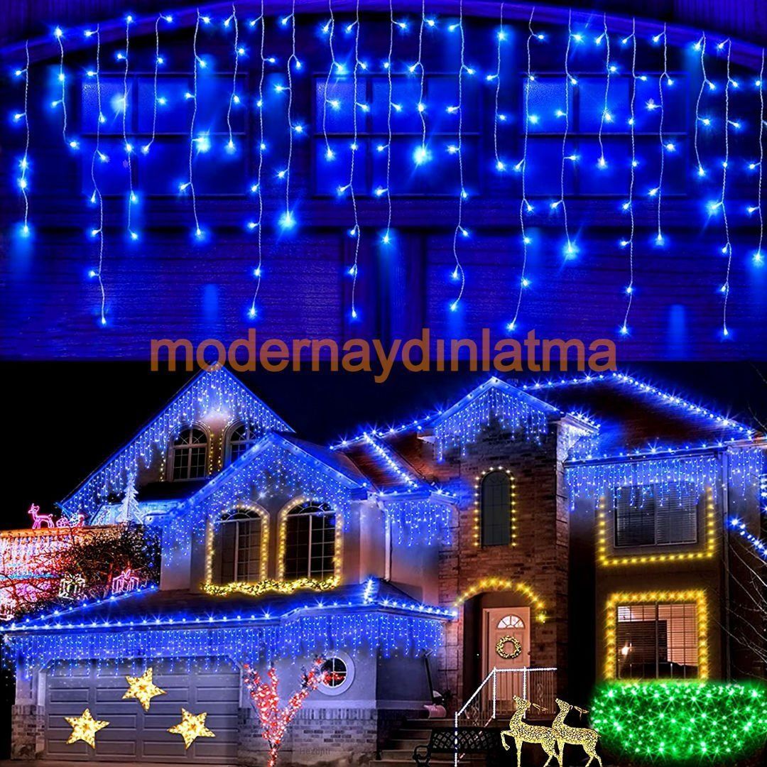 Lebis 2 Metre 144 Ledli Saçak Yılbaşı Işıklandırma Siyah Kablolu IP65 Dış Mekan