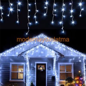 Lebis 2 Metre 144 Ledli Saçak Flaşlı Yılbaşı Işıklandırma Beyaz Kablolu IP65 Dış Mekan