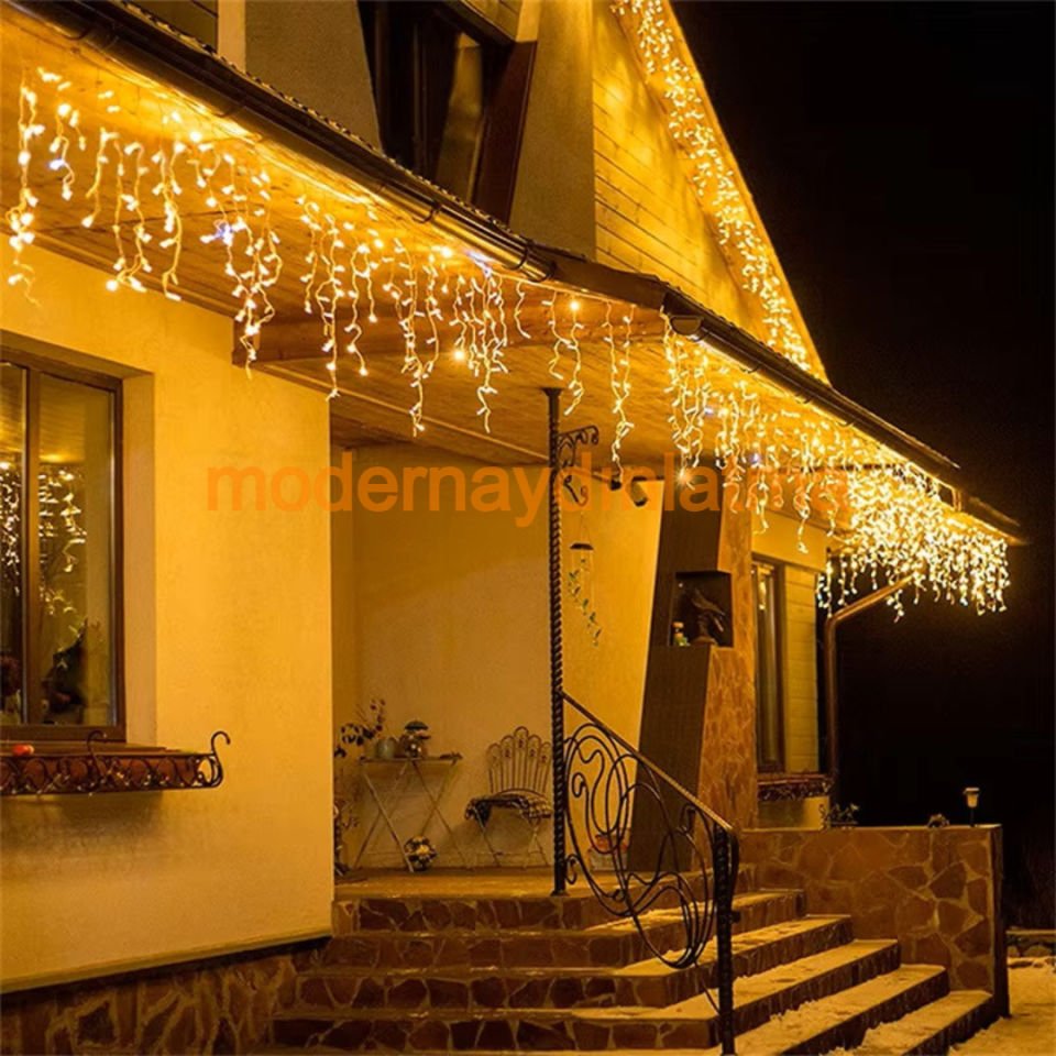 Lebis 2 Metre 144 Ledli Saçak Flaşlı Yılbaşı Işıklandırma Beyaz Kablolu IP65 Dış Mekan