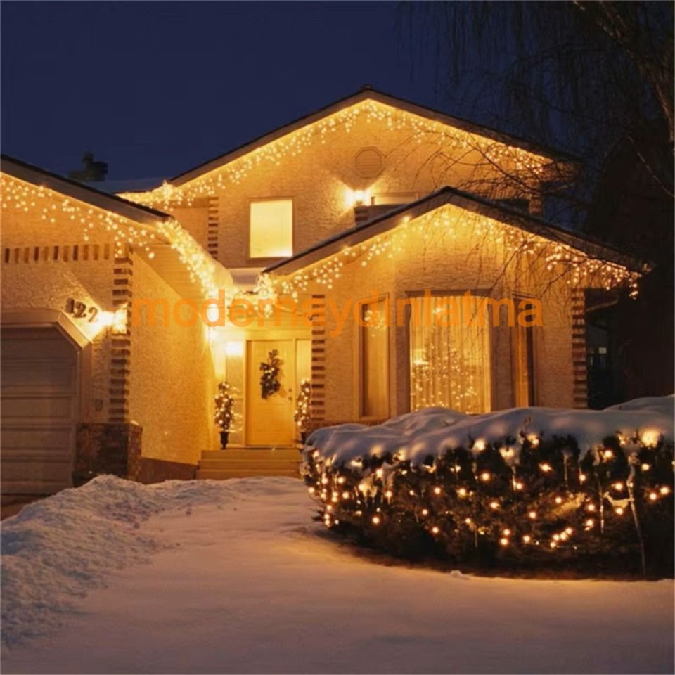 Lebis 2 Metre 144 Ledli Flaşlı Saçak Yılbaşı Işıklandırma Siyah Kablolu IP65 Dış Mekan