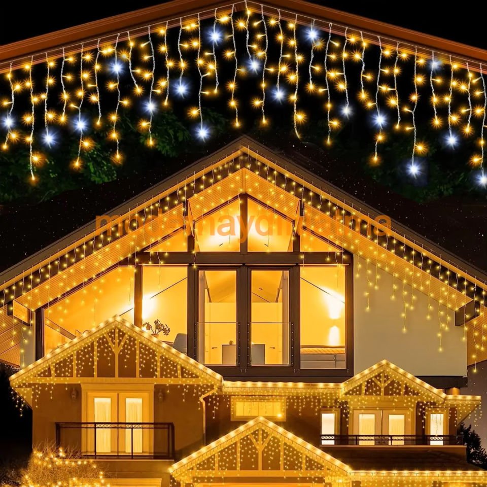 Lebis 2 Metre 144 Ledli Flaşlı Saçak Yılbaşı Işıklandırma Şeffaf Kablolu IP65 Dış Mekan