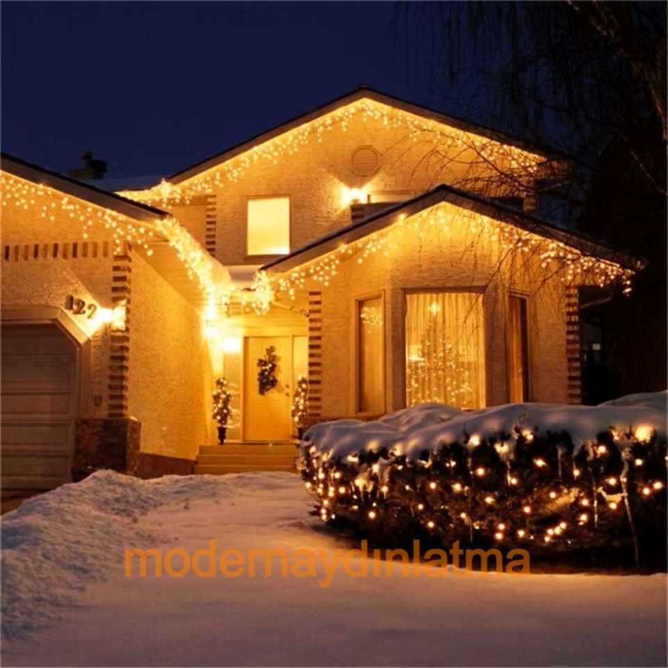 Lebis 2 Metre 144 Ledli Saçak Yılbaşı Işıklandırma Şeffaf Kablolu IP65 Dış Mekan