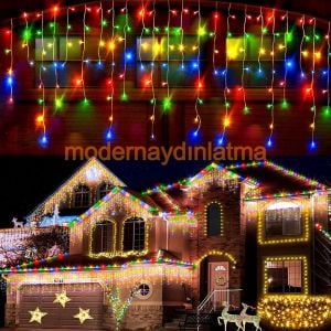 Lebis 2,5 Metre 144 Ledli Saçak Yılbaşı Işıklandırma Şeffaf Kablolu IP65 Dış Mekan