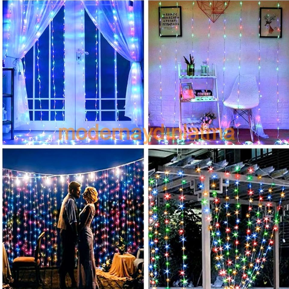 Lebis 2x1 Mt 200 Ledli Flaşlı Dış Mekan Perde Led Yılbaşı Işıklandırma Beyaz Kablolu IP65