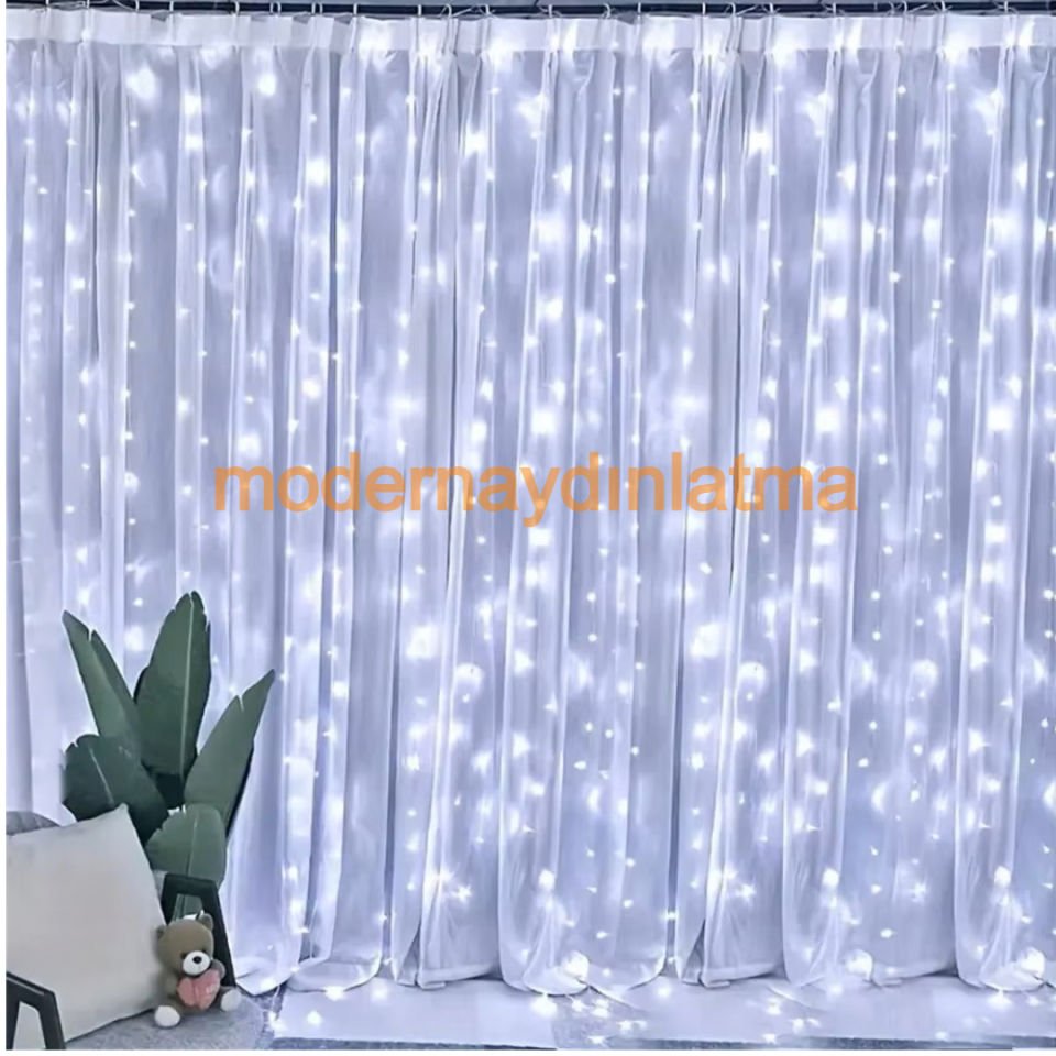 Lebis 3x1 Mt 300 Ledli Dış Mekan Perde Led Yılbaşı Işıklandırma Beyaz Kablolu IP65