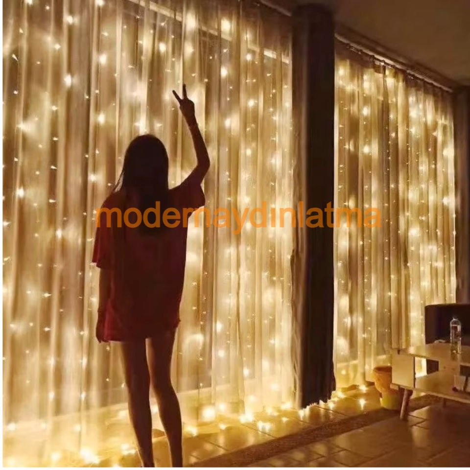 Lebis 2x2 Mt 400 Ledli Dış Mekan Perde Led Yılbaşı Işıklandırma Beyaz Kablolu IP65