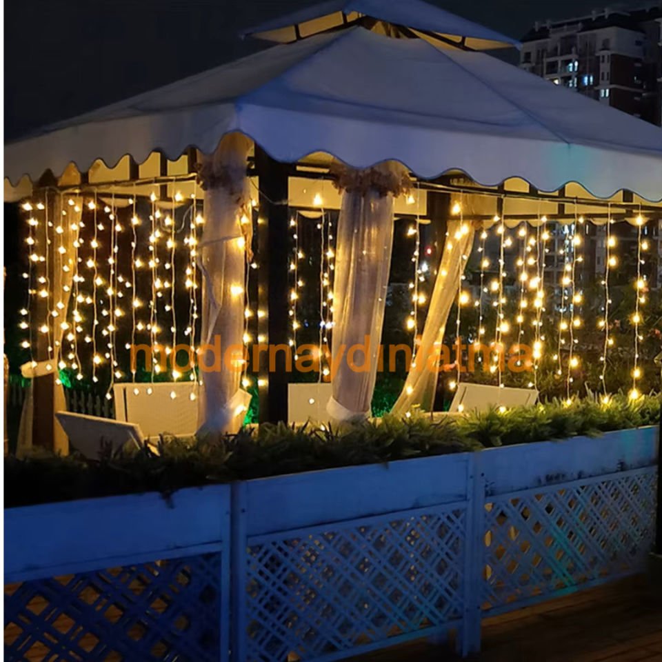 Lebis 2x2 Mt 400 Ledli Flaşlı Dış Mekan Perde Led Yılbaşı Işıklandırma Beyaz Kablolu IP65