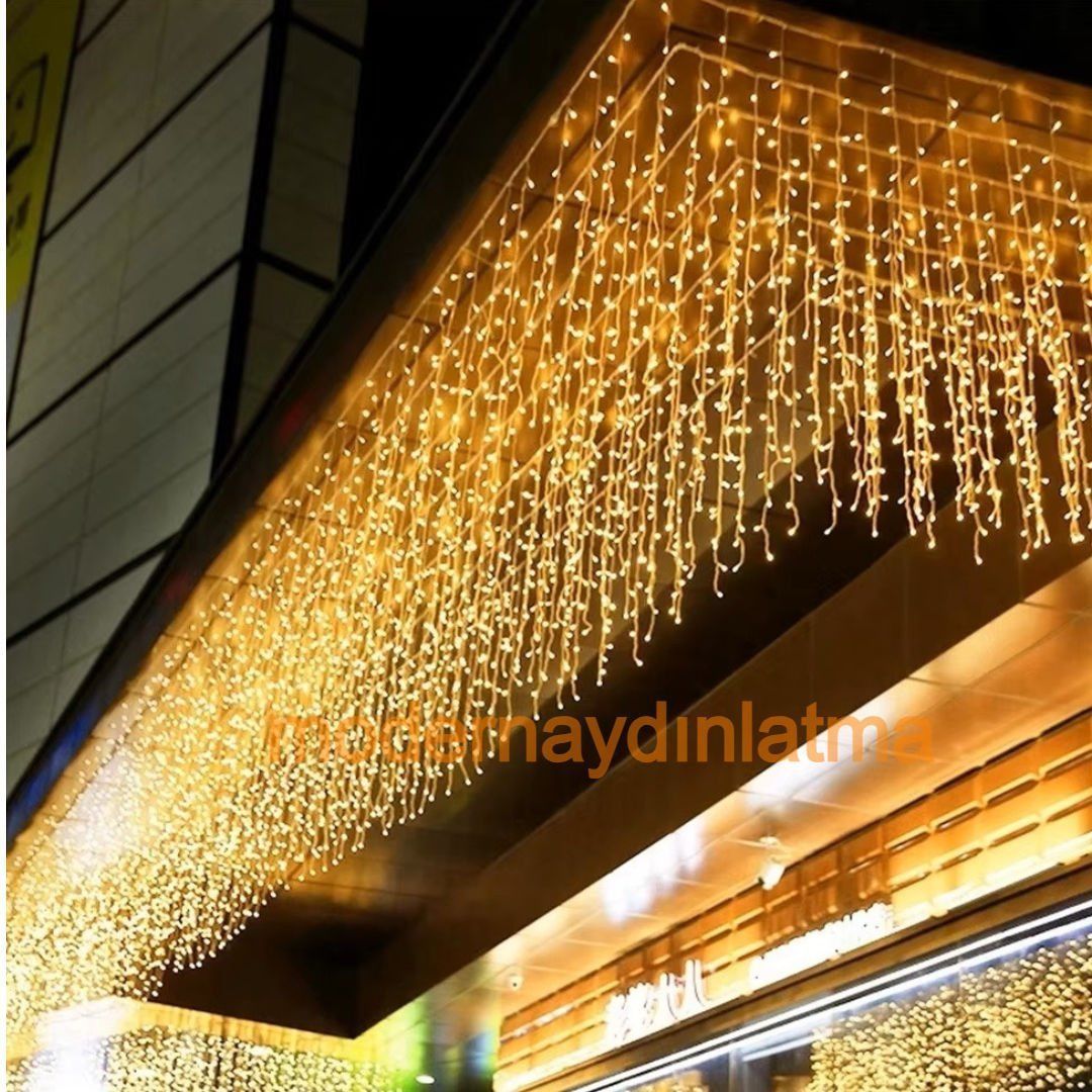 Lebis 2x5 Mt 1000 Ledli Flaşlı Dış Mekan Perde Led Yılbaşı Işıklandırma Beyaz Kablolu IP65