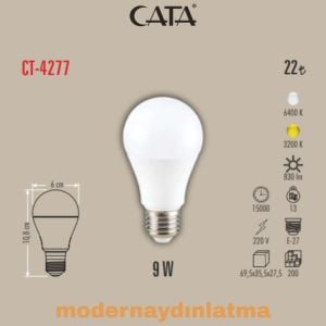 Cata CT-4277 9W E27 Duylu Led Ampül Beyaz Işık