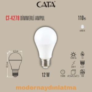 Cata CT-4278 12W E27 Duylu Dimmerli Led Ampül Beyaz Işık