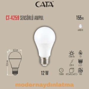 Cata CT-4259 12W E27 Duylu Sensörlü Led Ampül Beyaz Işık