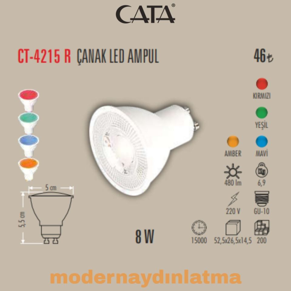 Cata CT-4215 7W Gu10 Duylu Led Ampül Yeşil Işık