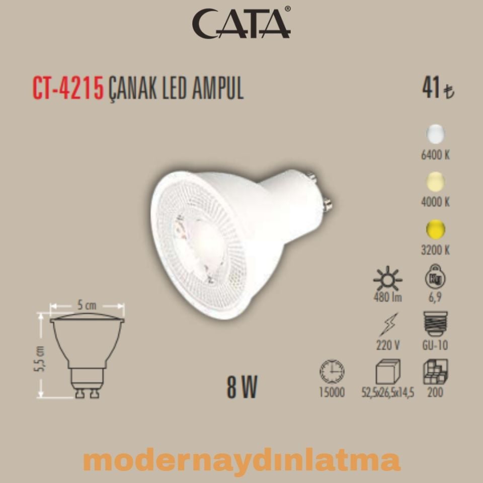Cata CT-4215 7W Gu10 Duylu Led Ampül 4000K Nötr Beyaz Işık