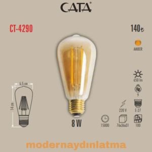 Cata CT-4290 8W E27 Duylu Rustik Led Ampül Amber Işık
