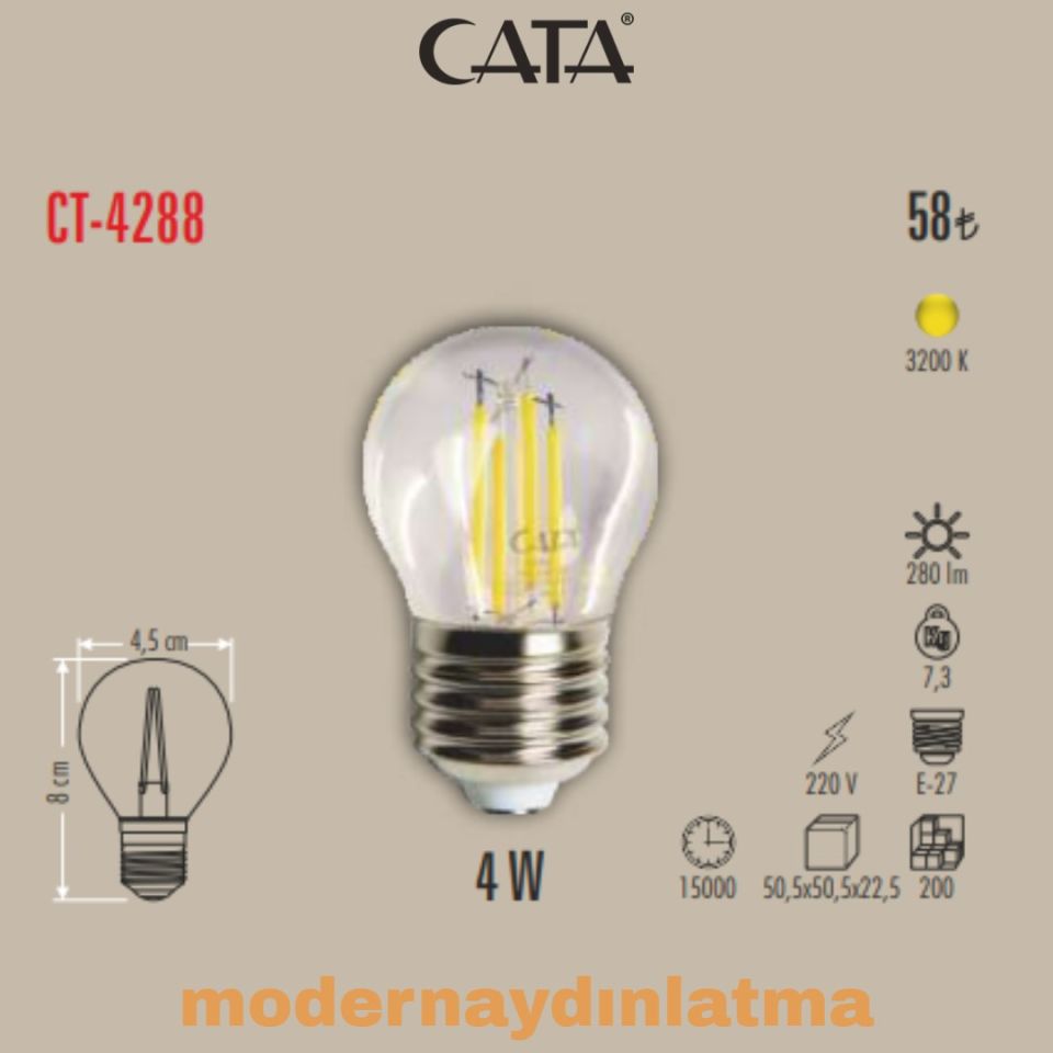 Cata CT-4288 4W E27 Duylu Rustik Led Ampül Günışığı