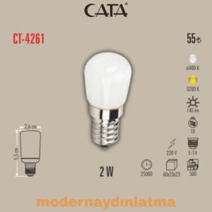 Cata CT-4261 2W E14 Duylu Ledli Buzdolabı Ampülü Günışığı