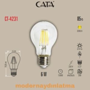 Cata CT-4231 6W E27 Duylu Rustik Led Ampül Günışığı