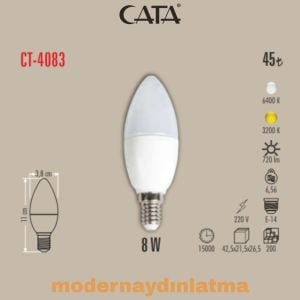 Cata CT-4083 8W E14 Duylu Led Mum Ampül Günışığı