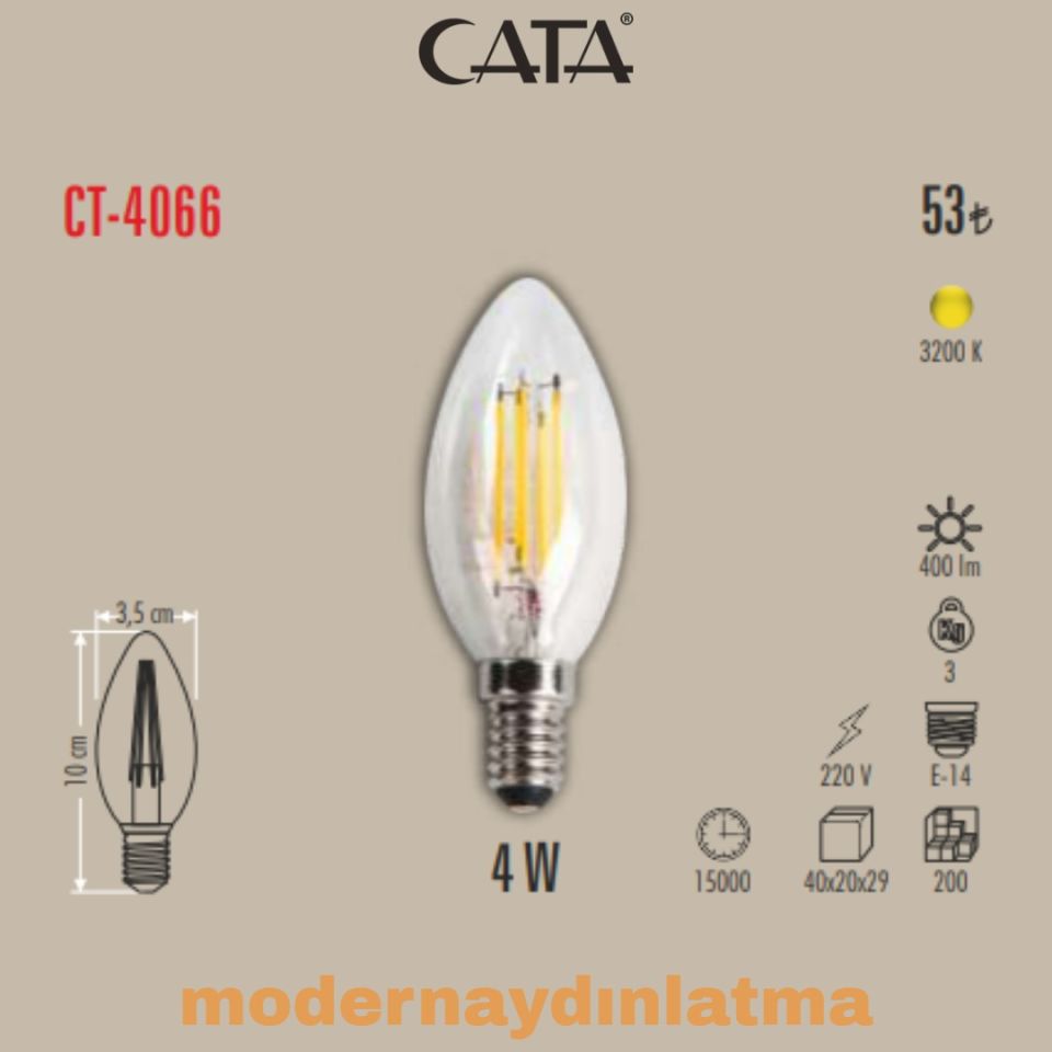 Cata CT-4066 4W E14 Duylu Rustik Led Ampül Günışığı