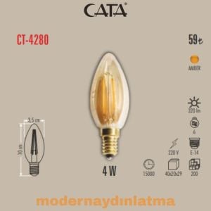 Cata CT-4280 4W E14 Duylu Rustik Led Ampül Amber Işık