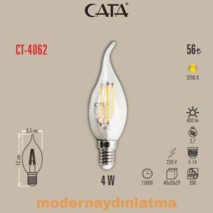 Cata CT-4062 4W E14 Duylu Kıvrık Rustik Led Ampül Günışığı