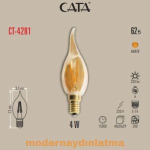 Cata CT-4281 4W E14 Duylu Kıvrık Rustik Led Ampül Amber Işık