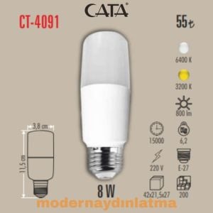 Cata CT-4091 8W E27 Duylu Pil Led Ampül Günışığı
