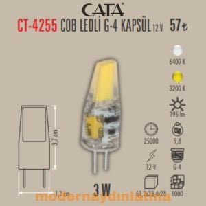 Cata CT-4255 12V 3W Cob Ledli G4 Led Kapsül Ampül Günışığı