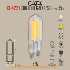 Cata CT-4221 220V 5W Cob Ledli G9 Kapsül Ampül Beyaz Işık