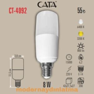 Cata CT-4092 8W E27 Duylu Pil Ampül Beyaz Işık