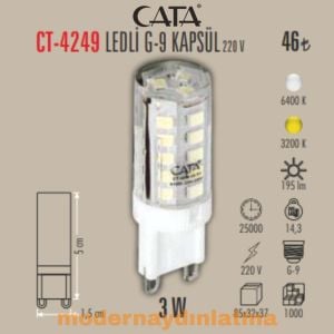 Cata CT-4249 220V 3W Ledli G9 Kapsül Ampül Günışığı