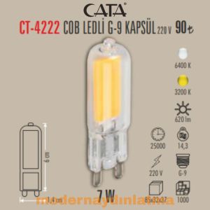 Cata CT-4222 220V 7W Cob Ledli G9 Kapsül Ampül Günışığı