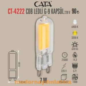Cata CT-4222 220V 7W Cob Ledli G9 Kapsül Ampül Beyaz Işık