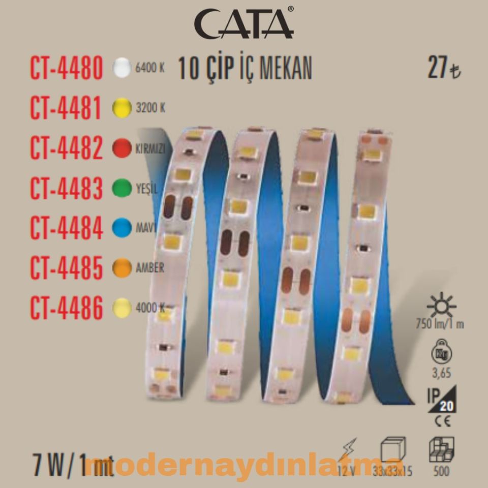 Cata CT-4482 12V İç Mekan Şerit Led Kırmızı Işık