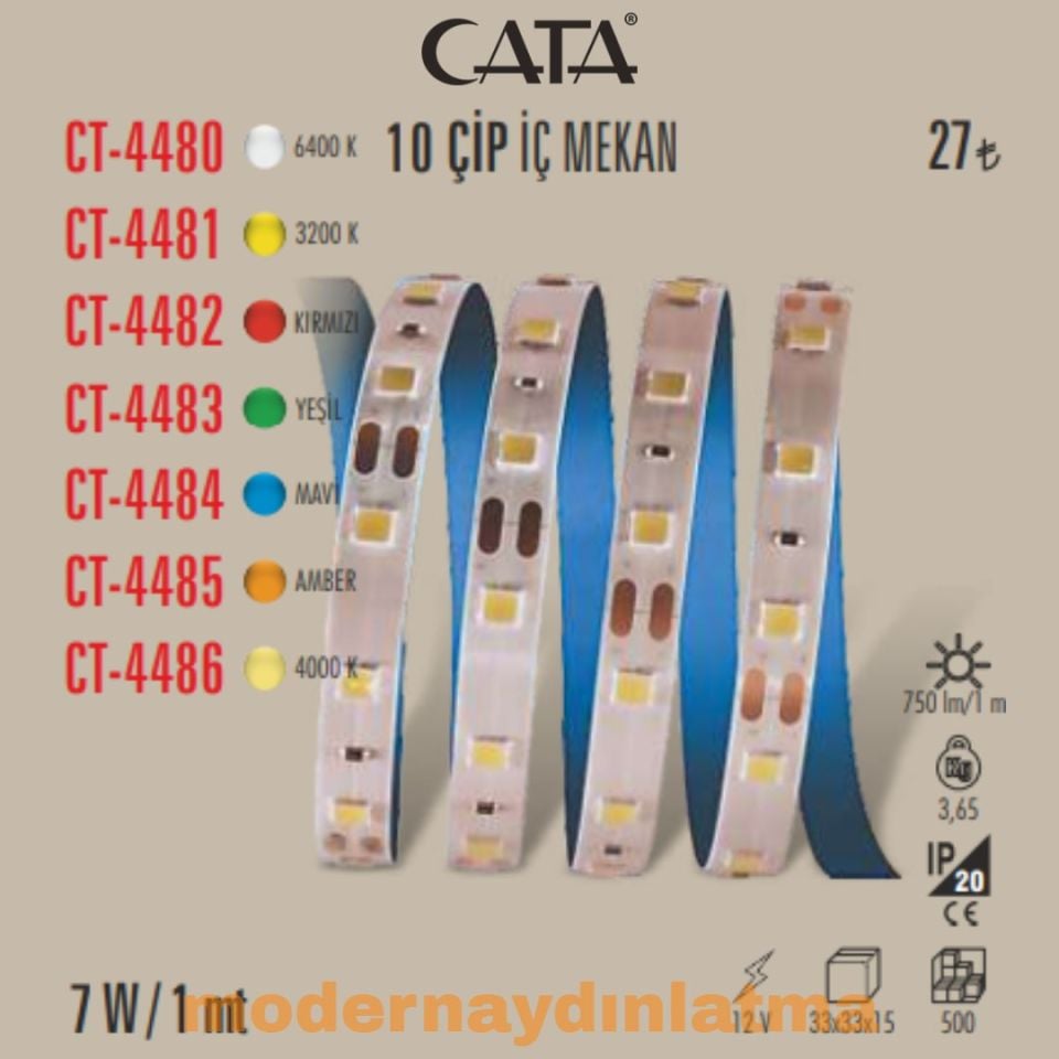 Cata CT-4480 12V İç Mekan Şerit Led Beyaz Işık