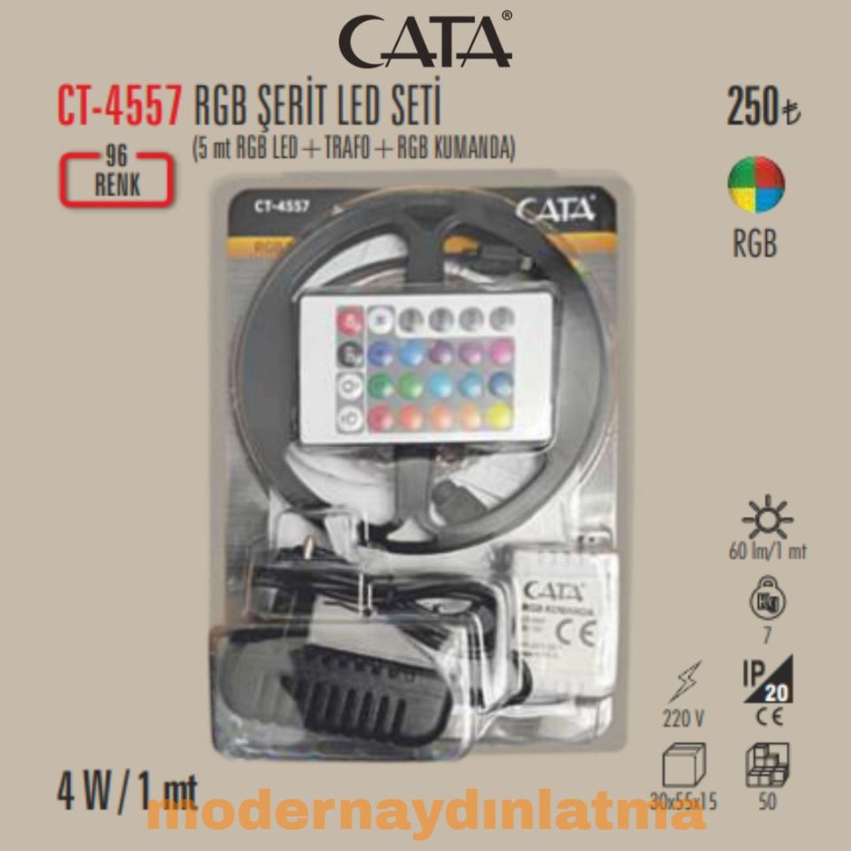 Cata CT-4557 Kumandalı Hazır Şerit Led Seti 5 Mt RGB