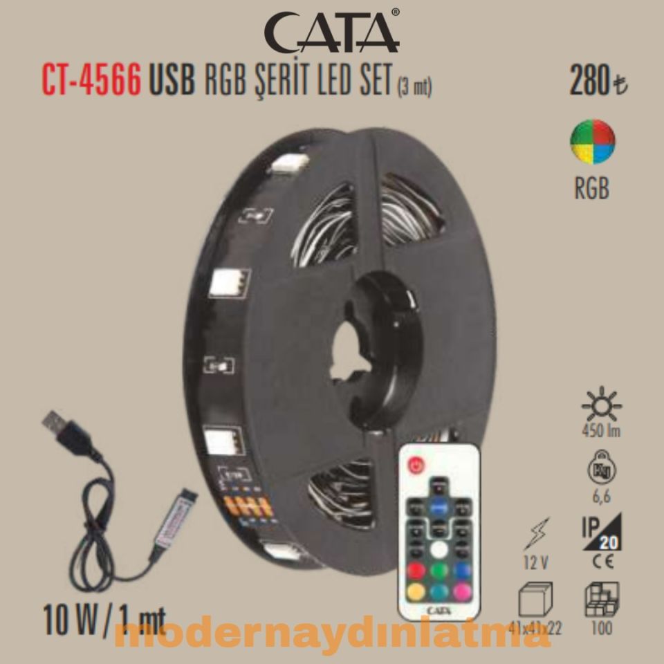 Cata CT-4566 TV Arkası Usb Şerit Led Seti 3 Mt RGB