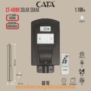 Cata CT-4690 60W Güneş Enerjili Solar Sokak Armatürü