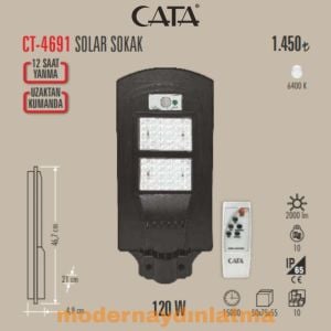 Cata CT-4691 120W Güneş Enerjili Solar Sokak Armatürü