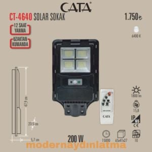 Cata CT-4640 200W Güneş Enerjili Solar Sokak Armatürü