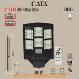 Cata CT-4643 600W Süpernova Güneş Enerjili Solar Sokak Armatürü