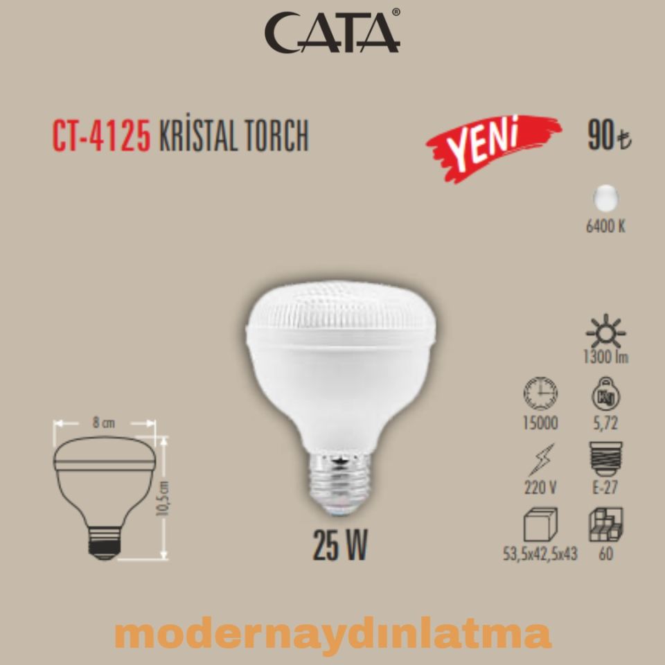 Cata CT-4125 25W E27 Duylu Kristal Torch Led Ampül Beyaz Işık