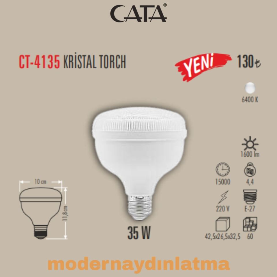 Cata CT-4135 35W E27 Duylu Kristal Torch Led Ampül Beyaz Işık