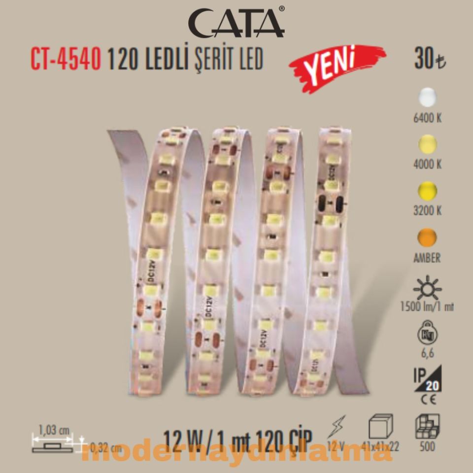 Cata CT-4540 12V 120 Ledli İç Mekan Şerit Led Beyaz Işık