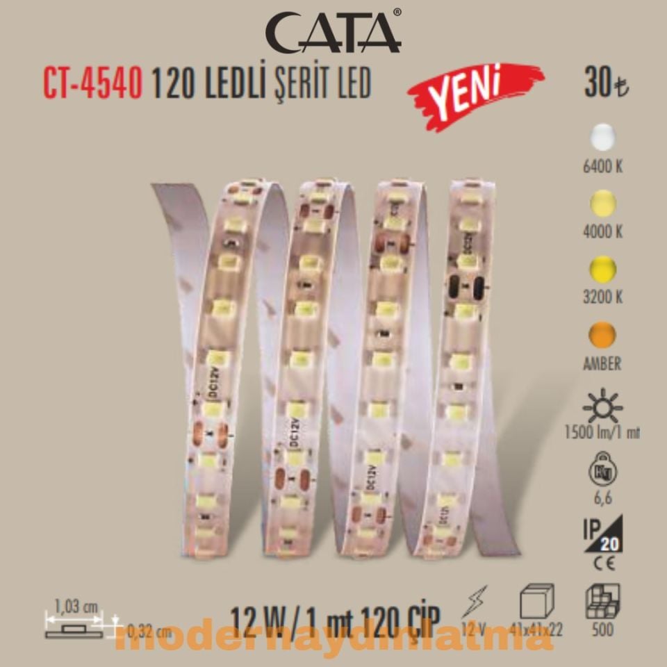 Cata CT-4540 12V 120 Ledli İç Mekan Şerit Led Günışığı